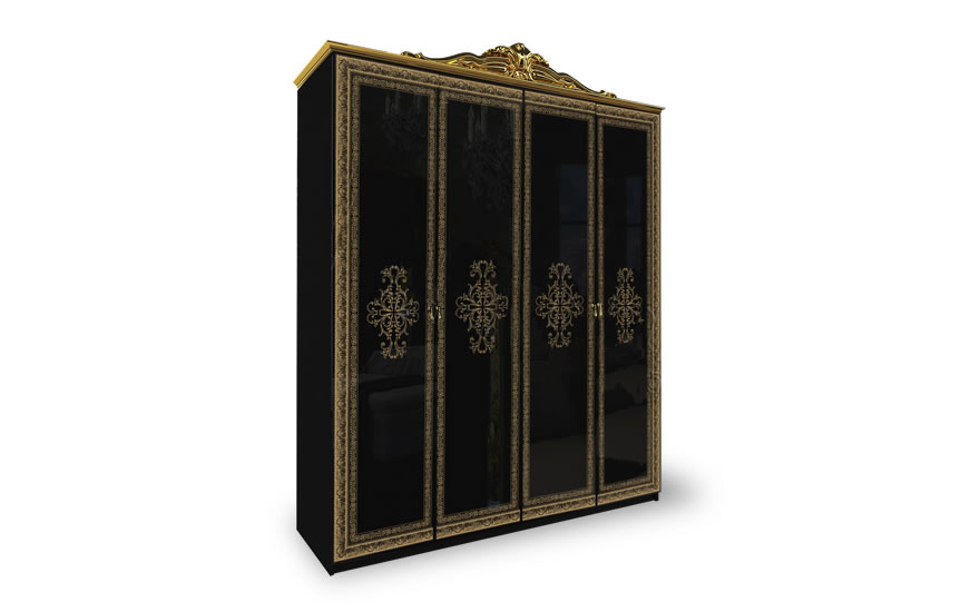 Шафа Дженніфер 4-дверна, без дзеркал, Глянець Чорний