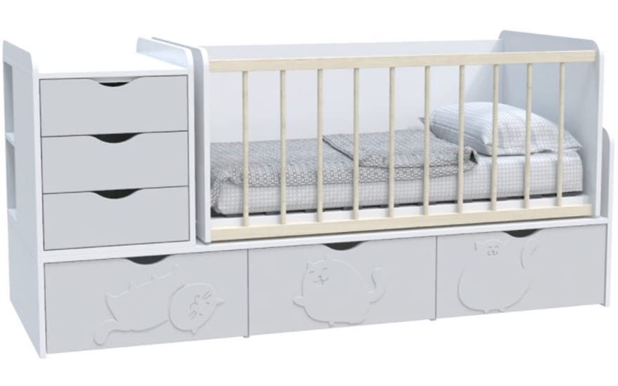 Кровать детская Binky 3в1 ДС504А, пепельный софттач