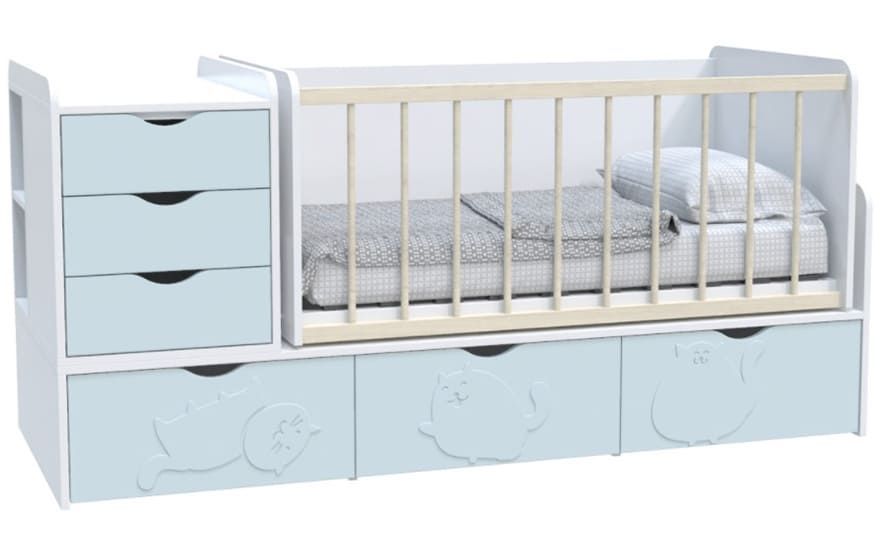 Кровать детская Binky 3в1 ДС504А, голубая лагуна